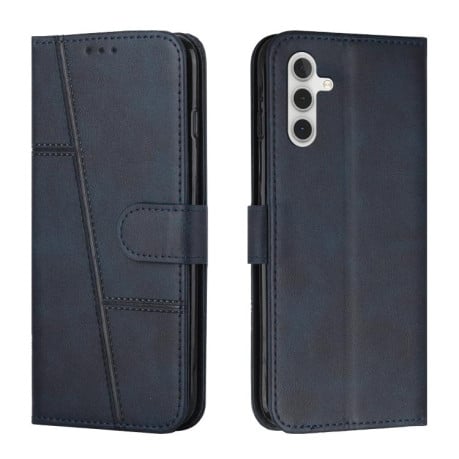 Чехол-книжка со строчкой и фактурой Calf с магнитным хлястиком на Samsung Galaxy S25 FE 5G - синий