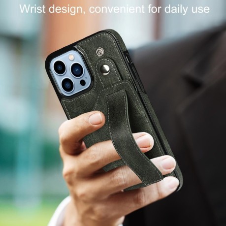 Противоударный чехол Wrist Strap Holder на iPhone 14 Pro - зеленый