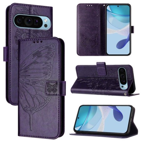 Чохол-книжка Embossed Butterfly для Google Pixel 9 Pro XL - фіолетовий