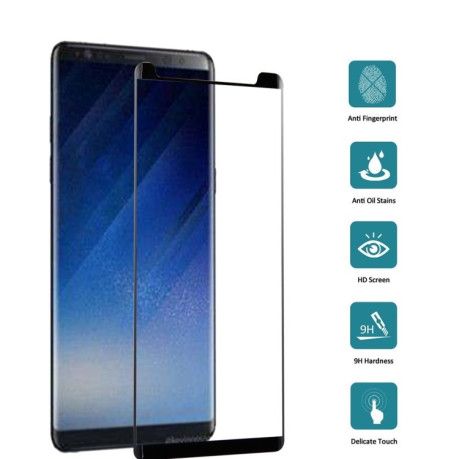 3D защитное стекло клейкое всей поверхностью на Samsung Galaxy Note 8- черное, подходит ко всем чехлам