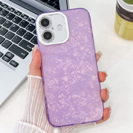 Противоударный чехол Plating Glitter Texture TPU with Lens Film для iPhone 14 - Purple Shell Pattern