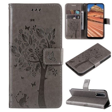 Чехол-книжка Cat Embossing Pattern на Vivo Y11s/Y12A/Y12s/Y20/Y20A/Y20s/Y20G/Y20SG - серый