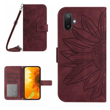 Чохол-книжка Skin Feel з малюнком соняшника на Samsung Galaxy F06 5G / M06 5G - винно-червоний