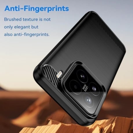 Противоударный чехол Brushed Texture Carbon Fiber на Xiaomi 15 - черный