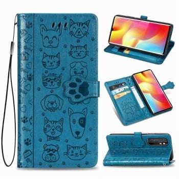 Чехол-книжка Cute Cat and Dog Embossed на Xiaomi Mi Note 10/10 Pro - синий