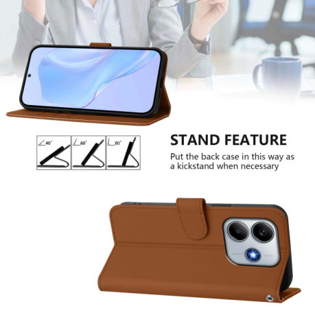 Чехол-книжка Skin Feel Solid Color Leather для Xiaomi Poco M7 Pro 5G - коричневый