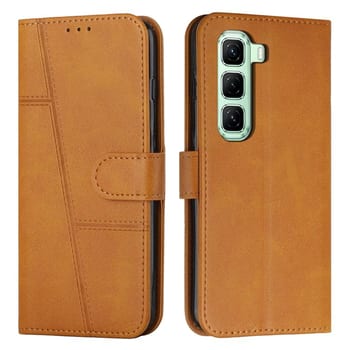 Чехол-книжка со строчкой и фактурой Calf с магнитным хлястиком на Infinix Hot 70 5G — жёлтый