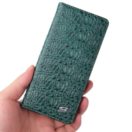 Кожаный чехол-книжка Fierre Shann Crocodile Texture для Samsung Galaxy S21 - зеленый