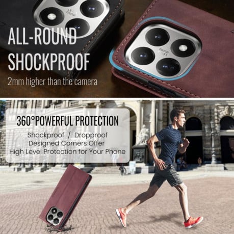 Чехол-книжка CaseMe-013 многофункциональный с кармашком на карт на Xiaomi 15T - красный