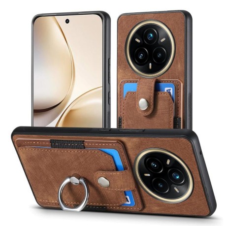 Чехол Retro Skin-feel Ring Card Wallet для Realme 13+/13 Pro/13 Pro+ - коричневый