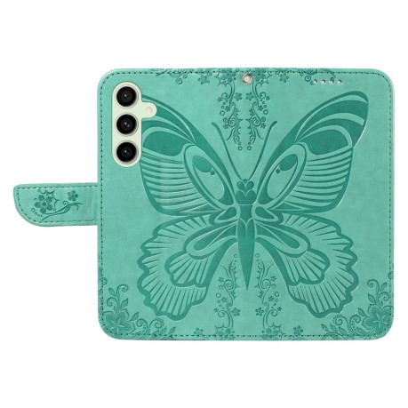 Чехол-книжка Swallowtail Butterfly Embossed Leather для Samsung Galaxy S24 FE 5G - зеленый