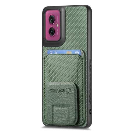 Противоударный чехол Carbon Fiber Card Bag для Motorola Moto G55 - зеленый