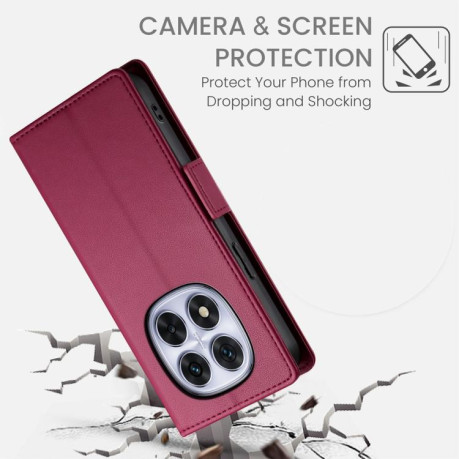 Чохол-книжка Side Buckle Magnetic Frosted Leather для Xiaomi Redmi Note 14 4G 164.84mm - винно-червоний