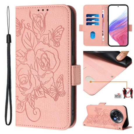Чохол-книжка Embossed Rose RFID Anti-theft Leather для Realme 13+ 5G/13 Pro 5G/13 Pro+ - рожевий