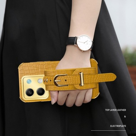 Противоударный чехол Electroplated Wrist Strap Crocodile Leather на Xiaomi Redmi Note 13 - черный