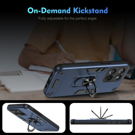 Ударозащитный чехол Metal Ring Holder для Motorola Edge 60 Fusion - синий