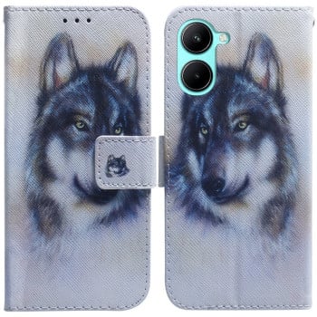 Чехол-книжка Coloured Drawing для Realme C33 - White Wolf