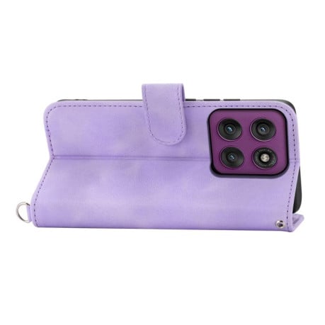 Чехол-книжка Skin-feel Flowers Embossed для Motorola Edge 60 Pro - фиолетовый