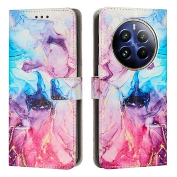 Чехол-книжка Painted Marble Pattern для Realme 12+ 5G/12 4G/13 4G - розово-фиолетовый