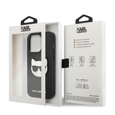 Оригинальный чехол Karl Lagerfeld Saffiano Choupette Head Patch для iPhone 14 Pro Max - black