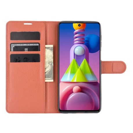 Чехол-книжка Litchi Texture на Samsung Galaxy M51 - коричневый