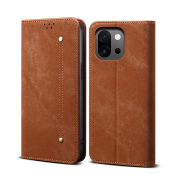 Чехол-книжка с джинсовой тканью casual на OnePlus 13T - коричневый