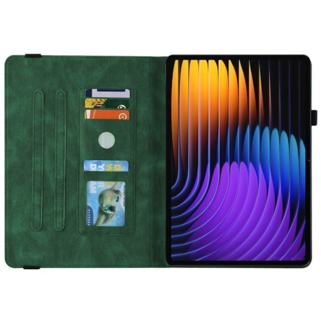 Чехол-книжка Butterfly Flower Embossed Leather на Xiaomi Pad 7 / Pad 7 Pro - зеленый