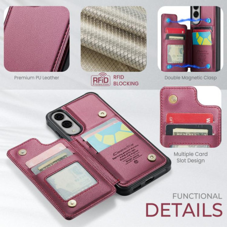 Чохол CaseMe C22 Card Slots Holder RFID Anti-theft для Samsung Galaxy S25 Edge 5G - червоний