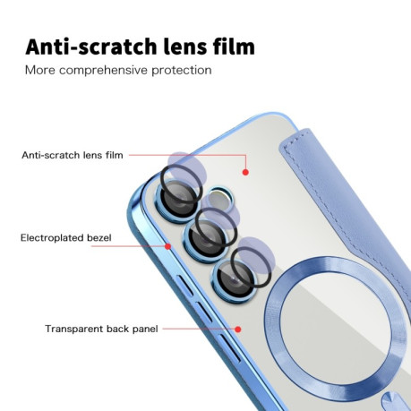 Чехол-книжка Shield MagSafe RFID Anti-theft Leather для Samsung Galaxy S24 FE 5G - синий