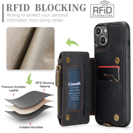 Чехол CaseMe C20 Multifunctional RFID Leather для iPhone 15 - черный