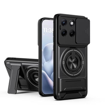 Протиударний чохол Lens Sliding Window Multifunctional Magnetic Shockproof зі шторкою камери на Motorola Edge 70 Fusion 5G — чорний