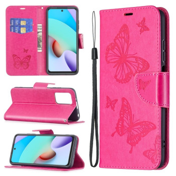Чехол-книжка Butterflies Pattern на Xiaomi Redmi 10 - пурпурно-красный