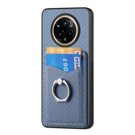 Противоударный чехол Carbon Fiber Card Wallet Ring Holder для Realme 14 Pro+ - синий