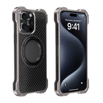 Противоударный чехол R-JUST RJ51-1 Hollow Rotating Holder Metal для iPhone 15 Pro Max - серый