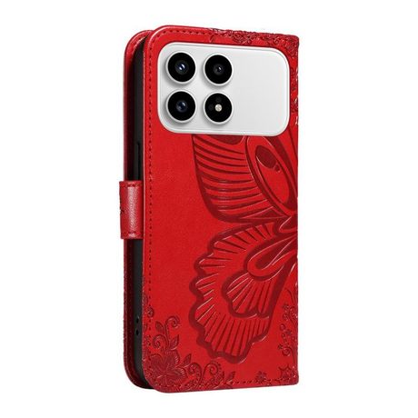 Чехол-книжка Swallowtail Butterfly Embossed Leather для Xiaomi Redmi K90/Poco F8 Pro — красный