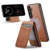Чехол Fierre Shann Cowhide Vertical Flip Magnetic Card Holder для Samsung Galaxy S26+ 5G — коричневый