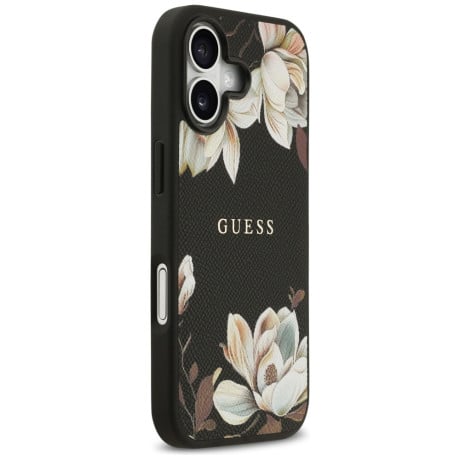 Оригинальный чехол Guess Grained Flowers Classic Logo с MagSafe на iPhone 17 - black