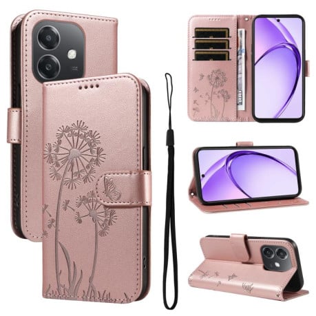 Чохол-книжка з тисненням Dandelion та магнітним хлястиком на OPPO A5X 5G Global - рожеве золото