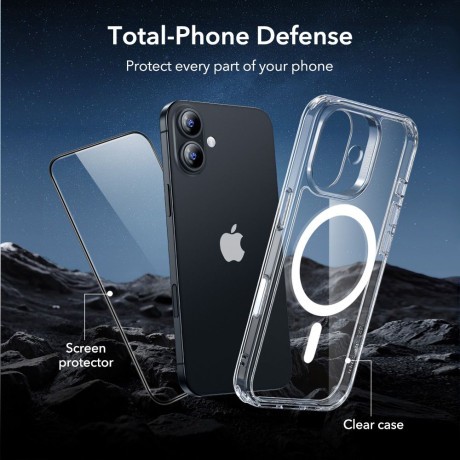 Оигинальный чехол ESR Classic Hybrid с MagSafe + накладка на клавишу на iPhone 17 - Clear