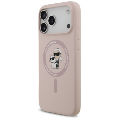 Оригинальный силиконовый чехол Karl Lagerfeld Silicone Karl&amp;Choupette Ring с MagSafe на iPhone 17 Pro Max - Pink