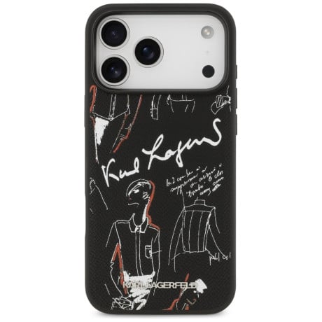 Оригинальный чехол Karl Lagerfeld Grained Pattern&amp;Logo с MagSafe на iPhone 17 Pro Max - Black