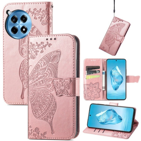 Чохол-книжка Butterfly Love Flower Embossed для OnePlus Ace 3 Pro - рожеве золото