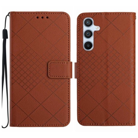 Чехол-книжка Grid Texture для Samsung Galaxy M15 5G - коричневый
