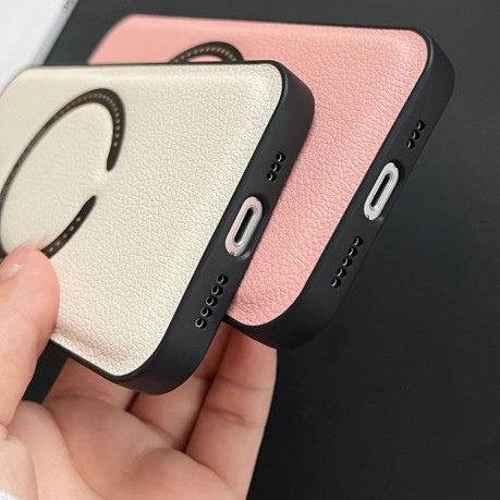 Противоударный чехол Litchi Texture Magsafe для  iPhone 14 Plus - розовый