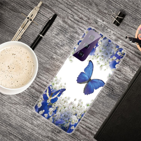 Протиударний чохол Colored Drawing Clear Samsung Galaxy S21- White Flower Butterfly