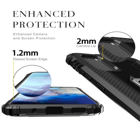 Противоударный чехол Carbon Fiber Protective Case with 360 Degree Rotating Ring Holder на Samsung Galaxy S20 -черный