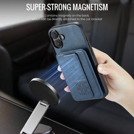 Чехол Fierre Shann Oil Wax Cow Leather Card Holder на iPhone 16 - синий
