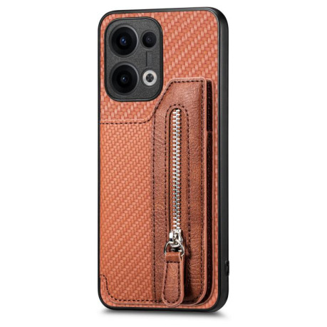 Противоударный чехол Carbon Fiber Horizontal Flip Zipper Wallet для OPPO Reno13 5G - коричневый