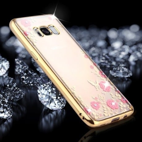 Чехол Flowers Pattern Diamond Encrusted Electroplating на Samsung Galaxy S8 + / G955 -золотой