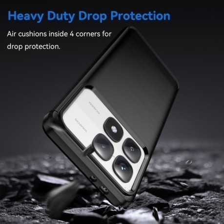Противоударный чехол Brushed Texture Carbon Fiber на Xiaomi 14T Pro - черный